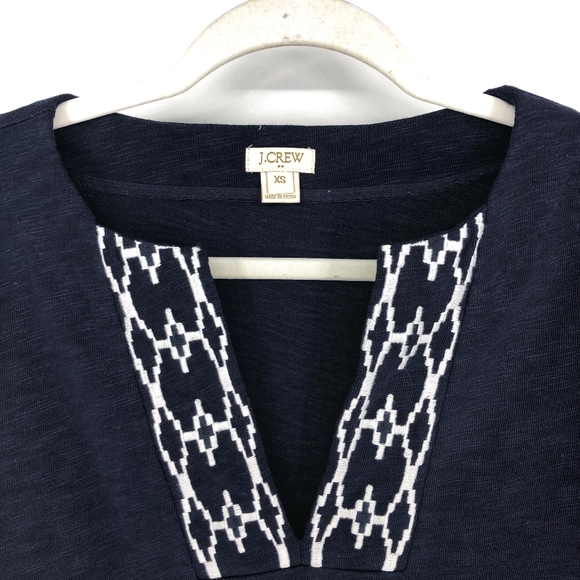 J. Crew Factory Navy Geometric Trim V Neck Blouse - Picture 3 of 5